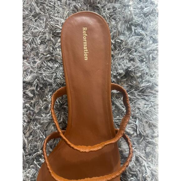Reformation 11 Mules Assunta Strappy Block Heels Leather Pecan Brown Open Toe - Picture 5 of 9